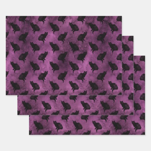 Feuille De Papier Cadeau Chats noirs sur violet (Lot)