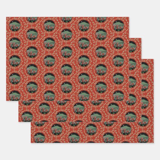 Feuille De Papier Cadeau Chattanooga Vacances Wreath Cadeau Envelopper 3 fe (Lot)