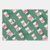 Feuille De Papier Cadeau chatte chaton de noël avec arc pour cadeau donner (Devant 3)