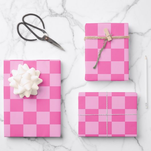 Feuille De Papier Cadeau Chaud Pink Checkerboard (Recto)