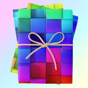 Feuille De Papier Cadeau Chaud rose néon vert bleu violet cadeau