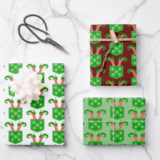 Feuille De Papier Cadeau Chaussures Elf en Trio Poche (Recto)