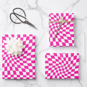 Feuille De Papier Cadeau Chaussures Rétro Rose Chaud À damiers Débordé