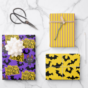 Feuille De Papier Cadeau Chauves-souris d'Halloween et lettres