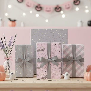 Feuille De Papier Cadeau Chauves-souris d'Halloween, étoiles et En vichy en