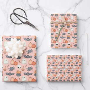 Feuille De Papier Cadeau Chauves-souris et araignées mignonnes Halloween