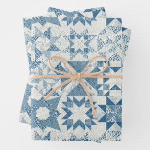 Feuille De Papier Cadeau Cheater Traditionnel Patchwork Stars Quilt Blue