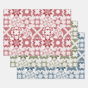 Feuille De Papier Cadeau Cheater Traditionnel Patchwork Stars Quilt Mixte
