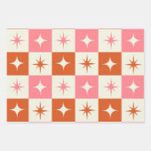 Feuille De Papier Cadeau Checkered Mid Century Atomic Stars Pink Orange  (Devant 2)
