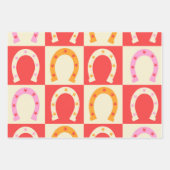 Feuille De Papier Cadeau Checkered Retro Horseshoe in Orange red and Pink  (Devant 2)