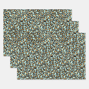 Feuille De Papier Cadeau Cheetah Imprimer Arrière - plan bleu
