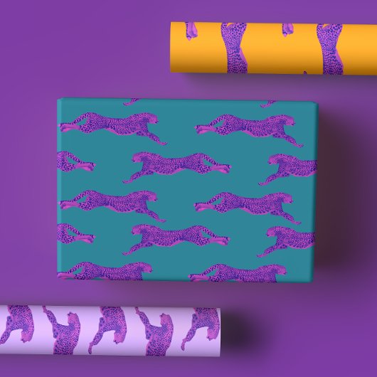 Feuille De Papier Cadeau Cheetah rose chaud brillant et gras