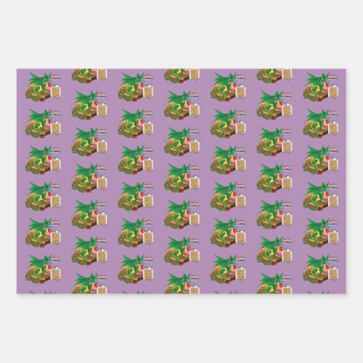 Feuille De Papier Cadeau Chef pâtissier Dragon Vert (Devant)