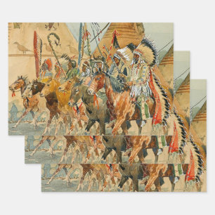 Feuille De Papier Cadeau Chefs indiens avec des étendards par Edward Borein