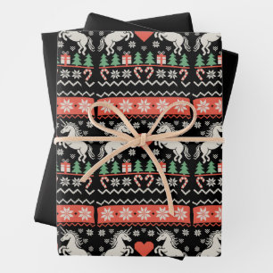 Feuille De Papier Cadeau Chemise de Noël démodée Licorne Xmas Saison des Fê