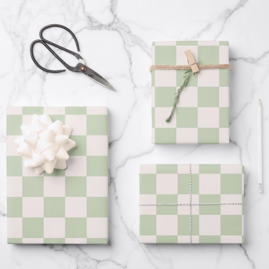 Feuille De Papier Cadeau Chèque Pastel Vert À damiers Sage Check (Recto)