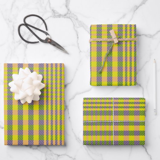 Feuille De Papier Cadeau Chèque Plaid Retro Jaune et Rose (Recto)