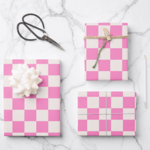 Feuille De Papier Cadeau Chèque rose, Motif en damier, À damiers