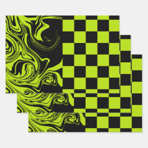 Feuille De Papier Cadeau Chèques et permules - Lime vert et noir