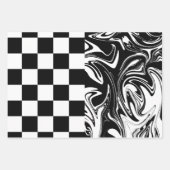 Feuille De Papier Cadeau Chèques et tourbillons - Noir et Blanc (Devant 3)