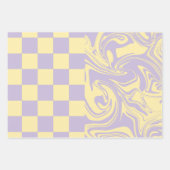 Feuille De Papier Cadeau Chèques et tourbillons - Pastel Jaune et Violet (Devant)
