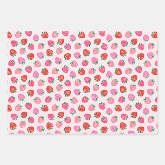 Feuille De Papier Cadeau Chèques fraises et Jacquard Noël Rose Vert (Devant)