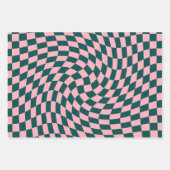 Feuille De Papier Cadeau Chèques roses vertes de la Jungle rétro À damiers (Devant)