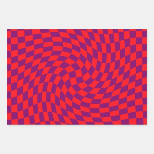 Feuille De Papier Cadeau Chèques rouges pourpres rétro À damiers (Devant 3)