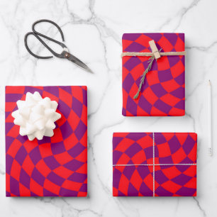 Feuille De Papier Cadeau Chèques rouges pourpres rétro À damiers