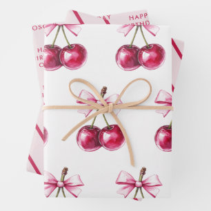 Feuille De Papier Cadeau Cherry Pink Joyeux anniversaire