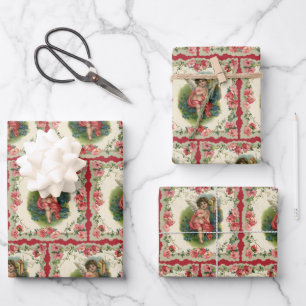 Feuille De Papier Cadeau Cherub victorien de la Saint-Valentin vintage au t