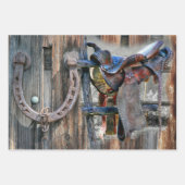 Feuille De Papier Cadeau Cheval Boots Cowboy Saddle Horseshoe (Devant 3)