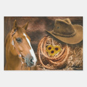 Feuille De Papier Cadeau Cheval Boots Cowboy Saddle Horseshoe (Devant)