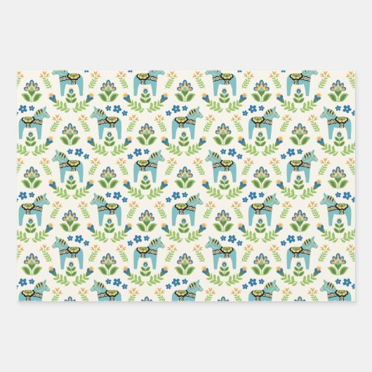 Feuille De Papier Cadeau Cheval de Dala suédois Turquoise (Devant)