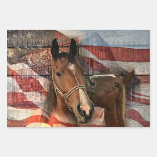 Feuille De Papier Cadeau Cheval Rustic Barne drapeau américain (Devant)