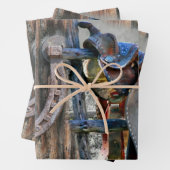 Feuille De Papier Cadeau Cheval Saddle Horseshoe Rustique Western (En situation)