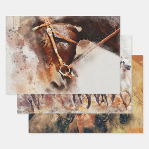 Feuille De Papier Cadeau Cheval Western Découpage Aquarelle Art