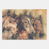 Feuille De Papier Cadeau Chevaux d'aquarelle (Devant 3)