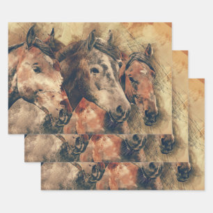 Feuille De Papier Cadeau Chevaux d'aquarelle