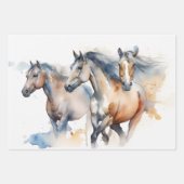 Feuille De Papier Cadeau Chevaux d'aquarelle en champ ouvert (Devant 2)
