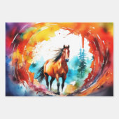Feuille De Papier Cadeau Chevaux d'aquarelle en champ ouvert (Devant)