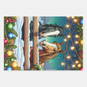 Feuille De Papier Cadeau Chevaux de Cartoon Festif en Bande dessinée (Devant)