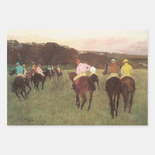 Feuille De Papier Cadeau Chevaux de course à Longchamp par Edgar Degas (Devant)