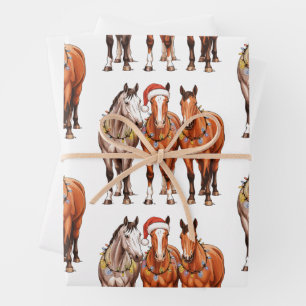 Feuille De Papier Cadeau Chevaux de Noël Chapeau de Santa Cowboy occidental