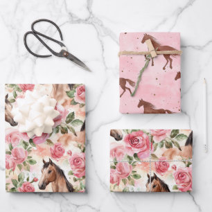 Feuille De Papier Cadeau Chevaux Jolies Roses Roses Roses Florales Annivers