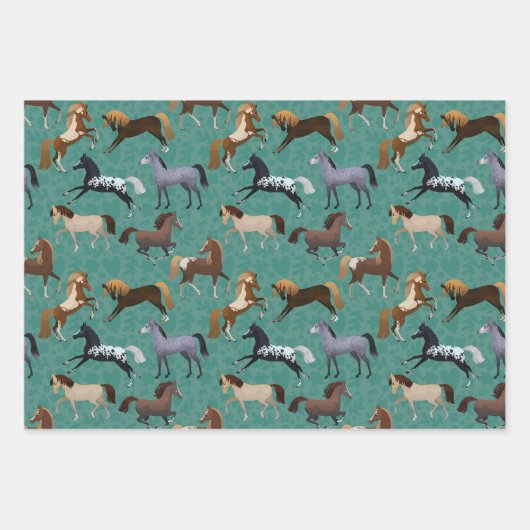 Feuille De Papier Cadeau Chevaux mignons (Devant 2)