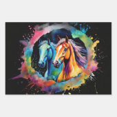 Feuille De Papier Cadeau Chevaux sauvages courant dans le désert de l'aquar (Devant 3)