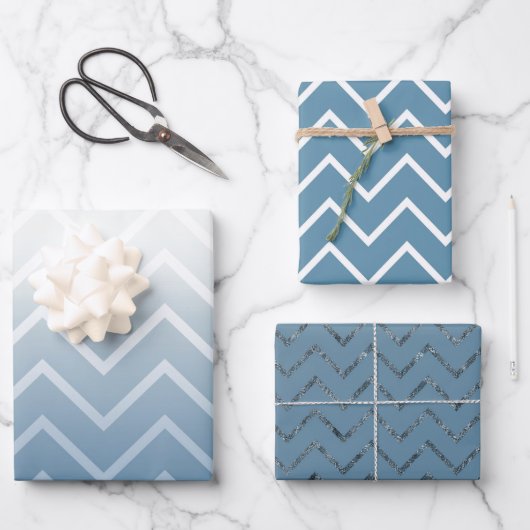 Feuille De Papier Cadeau Chevron blanc ciel bleu (Recto)
