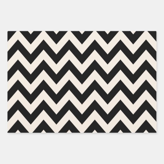 Feuille De Papier Cadeau Chevron Blanc Noir Et Crème, Zigzag Herringbone (Devant)
