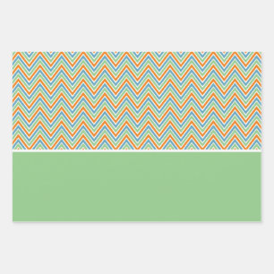Feuille De Papier Cadeau Chevron Orange Vert et Bleu